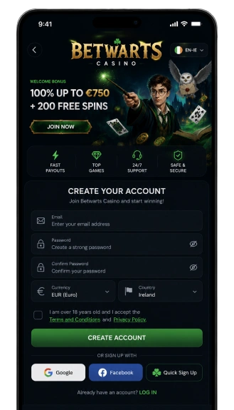 Betwarts Casino register.